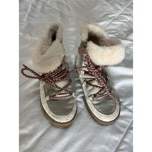 SPROX Kids Cozy Fur Lined Snow Boots Gray Pink Laces Stars Side Zip